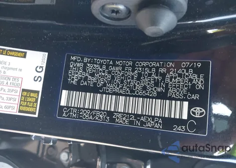 2020 Toyota Corolla Le z USA, uszkodzony, nr VIN JTDEPRAE0LJ065428